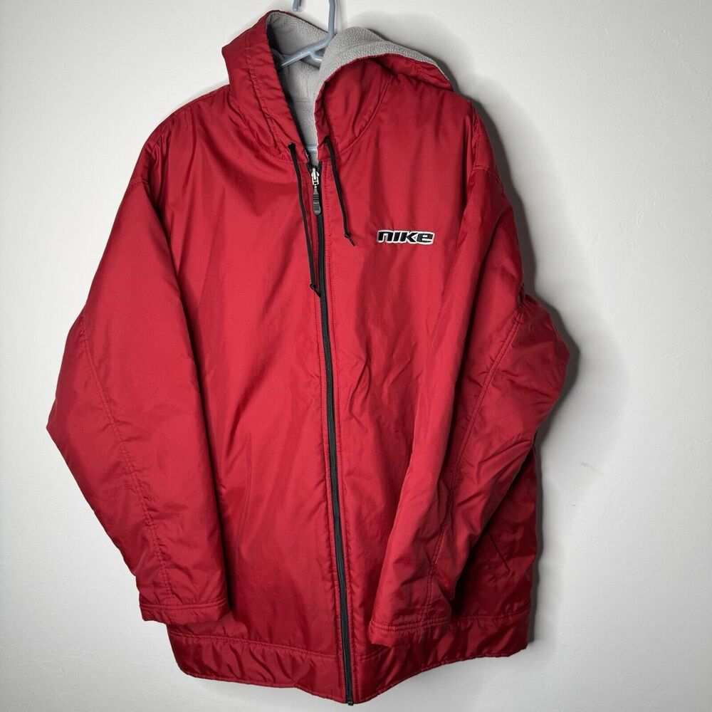 Mens Nike Sportswear Reversible Hood Coat Jacket Nylon Fleece Red Size XL F1SID